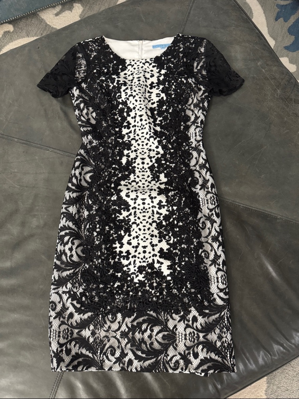 Antonio Melani Black & White Lace & Embroidery Overlay Sheath Dress